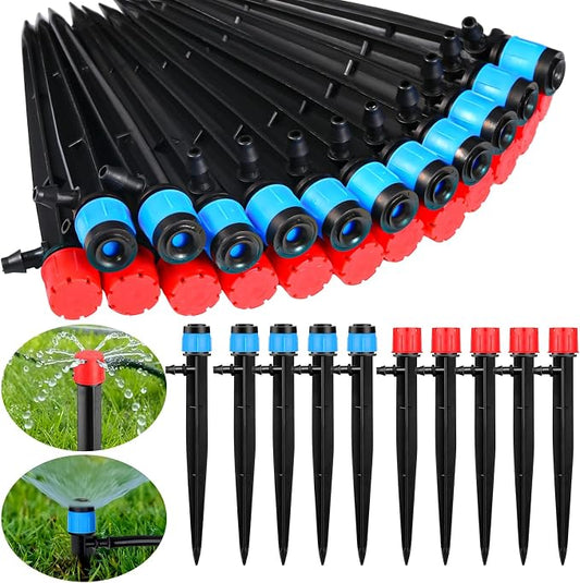 SiliFine 120 Pcs Drip Irrigation Emitters for 1/4'' Drip Irrigation Tubing 60 Irrigation Emitters Sprayer 60 Adjustable 360 Degree Water Flow Drippers for Patio Lawn Garden Watering