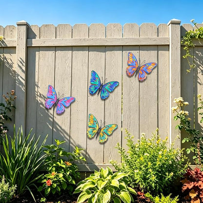Daogtc Metal Butterfly Wall Decor - 9.6" Outdoor Fence Wall Art Decor, Hanging Decoration for Garden Yard Living Room Bedroom Patio Balcony(4 Pack) (Butterfly-G)