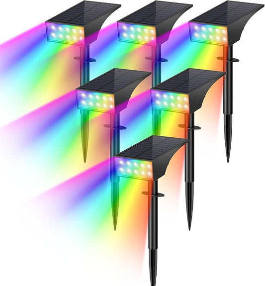 WENATY Solar Spot Lights Outdoor Color Changing, [7 Mode/6 Pack] Christmas Landscape Spotlights, Solar Lights Outdoor Waterproof,Led Powered Flood Light for Halloween Pathway Yard Garden Tree Walkway