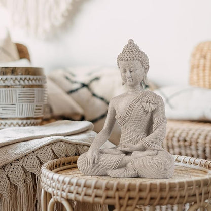 Buddha Statue for Home Decor Beige White-Buddha Statue Large for Spiritual 10.2''-Buddha Decor for Living Room-Buddha Statues for Zen Decor –Indoor Buddha Gift for Shrine , Meditation or Relaxation