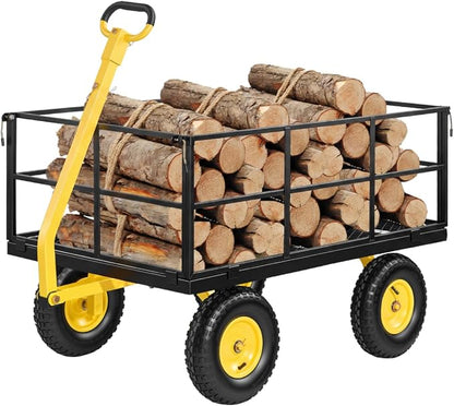 VEVOR Steel Garden Cart, 1400 lbs Heavy Duty Pullable Garden Wagon Yard Cart, 2 in 1 Outdoor Metal Utility Wagon Yard Trailer with 13" All Terrain Tires, Mesh Detachable Sides and 180° Rotating Handle