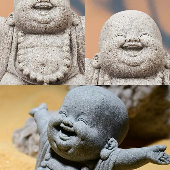 Buddha Sandstone Statues Zen Monk Buddha Statue Praying Monk Sandstone Figurine Ornaments for Indoor Meditation Rooms,Bonsai Micro Landscape Decor Fish Tank Aquarium Decoration (Laughing Buddha)