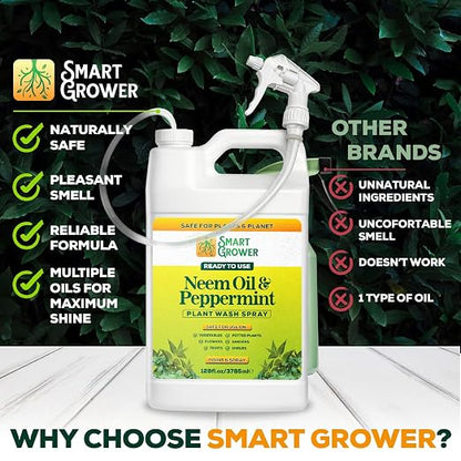 Neem Oil Spray for Plants with Peppermint Oil 128oz with Trigger Sprayer, Natural Plant Wash Made for Indoor and Outdoor Plants - 128oz Smart Grower