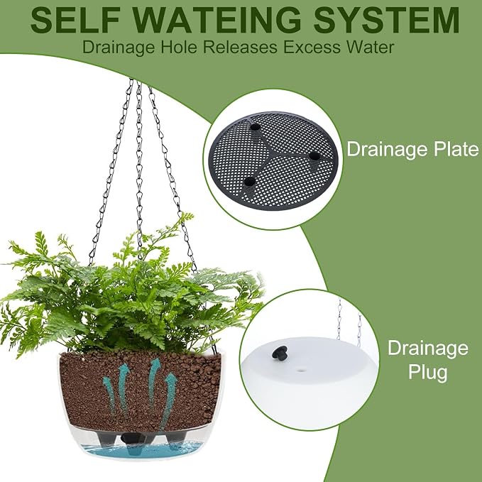 BAYN 2 Packs Solar Hanging Basket Planters for Plants Outdoor | Self Watering, Blue Flower Pots with Solar Light , Hanging Planters with Drainer for Balcony Patio Garden Decoration