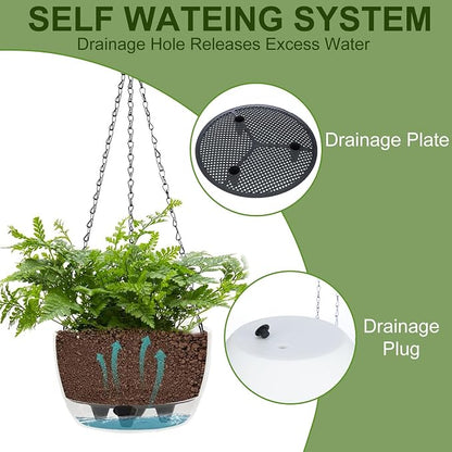 BAYN 2 Packs Solar Hanging Basket Planters for Plants Outdoor | Self Watering, Blue Flower Pots with Solar Light , Hanging Planters with Drainer for Balcony Patio Garden Decoration