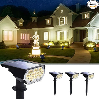 4 Pack Solar Spot Lights Outdoor Waterproof, 20 LEDs Bright Landscape Spotlights Dusk to Dawn, Warm White Adjustable Uplights for Yard Tree House Garden Wall Pathway, IP65