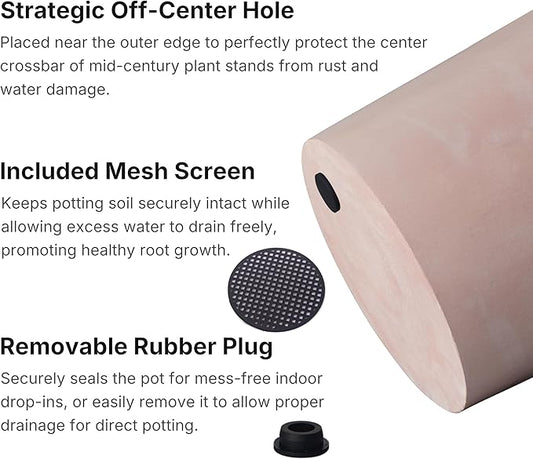 FaithLand 10 Inch Fiberstone Planter - Lightweight Modern Cylinder Plant Pot with Drainage Hole & Plug, Indoor Outdoor Use, Terracotta Color