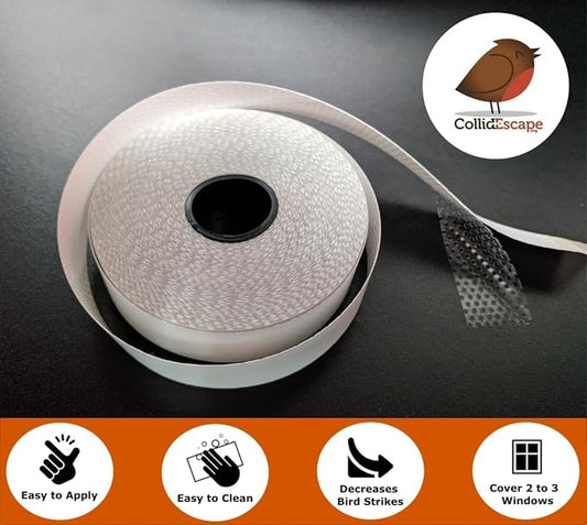 COLLIDESCAPE Spiderweb Clear BirdTape for Windows (3/4" x 40' - Covers 2 to 3 panes) | Window Bird Tape Decals to Prevent Bird Strike Prevention for Glass | Clear