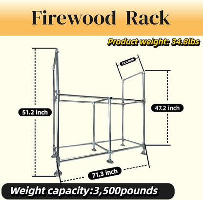 6ft Heavy Duty Tall Firewood Rack with Dual-Tier Structural Design | Constructed with Galvanized Steel Pipes and Featuring a Firewood Rack Cover,Load-bearing Capacity 3,500 lbs,Indoor/Outdoor