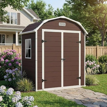 Resin Shed with Floor 6x4.5 FT, Top Larger Storage Space, Outdoor Storage Shed with Lockable Door, Outside Shed Perfect to Store Patio Furniture, GardenTools Bike Accessories, for Gardens, Backyards