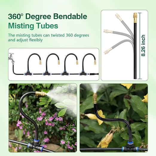 39FT Garden Mister System, Automatic Garden Watering System with 360-degree Bending Dropper Atomizing Copper Nozzle, Drip Irrigation System for Garden, Greenhouse, Yard, Lawn, Plant (12 Spray Nozzles)