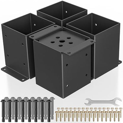 4 PCS Metal 6×6 Post Base, Inner Size 5.6"x5.6" | Heavy Duty Post Bracket, Anti-Corrosive Partition, Powder-Coated, For Pavilion Deck Railing Support