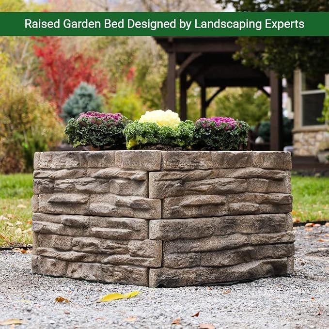 Raised Garden Bed Outdoor Tan/Brown Ledgestones Composite Polyurethane Natural Look Stone Garden Planter Box (6 Panel Pack)