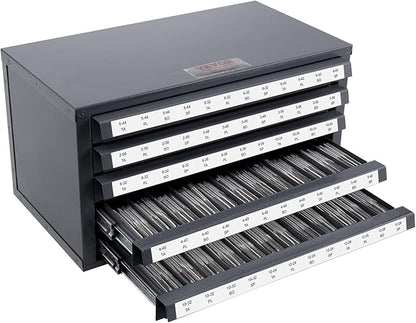 VEVOR Five-Drawer 2-56-#12-28 Steel Dispenser Organizer Labels, 60-Compartment Stackable Cabinet for Tap Storage, Gray with Orange Texture