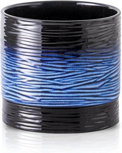 Nihow Ceramic Plant Pot,6 Inch Planter with Drainage Hole&Saucer for Indoor | Black & Vivid Blue,Indoor & Outdoor, Cylinder Round Flower Pot, For Succulent/Herbs/Violets