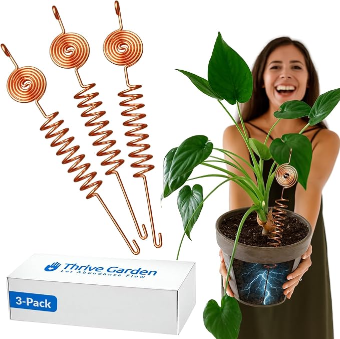Premium Electroculture Copper Gardening Antenna Kit (3-Pack) – Tesla Coil Stakes for Vegetable Gardens, Houseplants & Indoor Flowers. Thick, 10-Gauge 99% Copper Wire, Eco-Friendly Growth Boosters