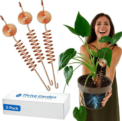 Premium Electroculture Copper Gardening Antenna Kit (3-Pack) – Tesla Coil Stakes for Vegetable Gardens, Houseplants & Indoor Flowers. Thick, 10-Gauge 99% Copper Wire, Eco-Friendly Growth Boosters