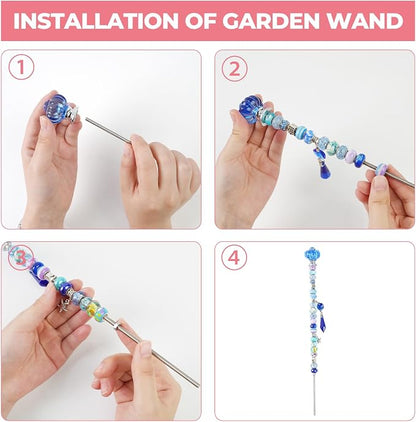 184 Pcs DIY Beaded Garden Stakes Kit with Crystal Stoppers | Garden stakes kit with beads colorful crystal stoppers, DIY fairy wands, garden decor, outdoor crafts