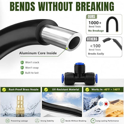 40 Pack Great Value 360° Adjustable Copper Drip Irrigation Nozzles, Flexible Misting Emitters for 1/4" Drip Tubing with 40PCS Quick Connect Fittings for Garden Greenhouse