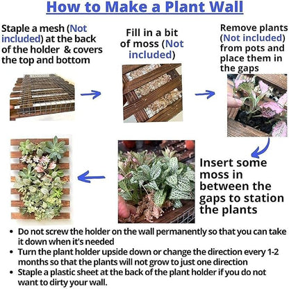 ShopLaLa Wall Planter (40cm, 2 Pack) Wooden Succulent Air Plant Wall Hanger | Orchid Planter Frame Display Outdoor Plants Wall Mount Holder Vertical Garden Plant Wall Decor Macetas para Orquideas