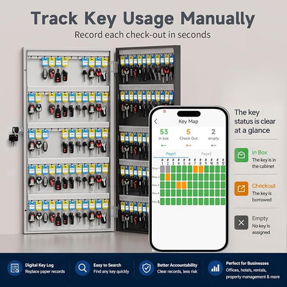 WeHere 120-Key Smart Key Lock Box with Key Management App(Track Key Borrow/Return), Keypad, Bluetooth & WiFi Unlock (Sold Separately), Wall-Mount Commercial Key Cabinet for School, Rental, Office