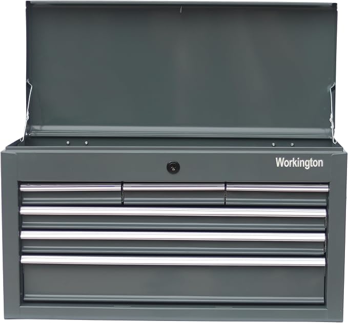 Workington Portable Metal Tool Chest with 6 Drawers, 24" 6-Drawer Tool Chest Cabinet with Ball Bearing Drawer Slides, Steel Tool Storage Box Organizer 4005 Gray