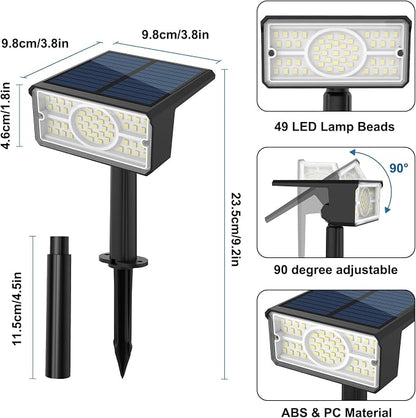 T-SUN Solar Spot Lights Outdoor 4 Pack, 49 LED 2 Lighting Modes, IP65 Waterproof Solar Landscape Spotlights, Dusk to Dawen LED Lights for Yard, Garden, Driveway, Pathway (White)