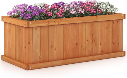 S AFSTAR Raised Garden Bed, 31” X 14” X 12” Fir Wood Rectangle Planter Box W/4 Drainage Holes & Detachable Base Plate, Raised Bed Planter Kit Box, Indoor & Outdoor Container for Patio Backyard