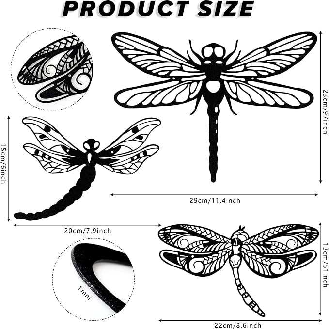 Moxweyeni 3 Pack Metal Dragonfly Wall Decor Outdoor Garden Fence Art 7.9/8.6/11.4 Inch Outside Wall Hanging Decorations for Living Room, Bedroom, Yard, Patio, Porch Dragonfly Gift