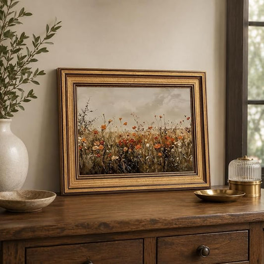 Devunaty Gold Framed Wall Art Vintage Flower Canvas Wall Art for Living Room Wildflower Field Nature Landscape Wall Decor Painting Picture Rustic Farmhouse Print Artwork Bedroom Bathroom Decor 12"x16"