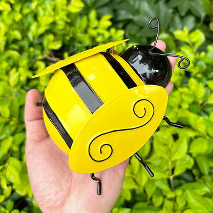 MACLARONX 4 PCS Metal Bumble Bee Garden Decor Outdoor Honey Bee Fence Yard Art Outside Patio Home Wall Decoration