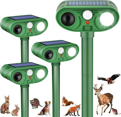 Ultrasonic Deer Repellent Devices Solar Animal Repellent Outdoor with Motion Sensor to Keep Cat Rabbit Raccoon Out of Yard Garden Farm Squirrel Fortress Pro Deer Deterrent for Plant,4Pack