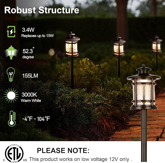 hykolity Low Voltage ORB LED Landscape Path Light with Crackled Glass Shade, 3.4W 155LM 12V-15V Wired Outdoor LED Walkway Light, Die-cast Aluminum Construction, 30-Watt Equivalent, 6 Pack