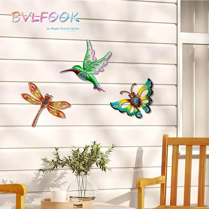 Hummingbird Butterfly Dragonfly Metal Wall Art, Hanging Wall decor Indoor | BVLFOOK; Ornament for Indoor Outdoor; 3 pack 9 inch; Living Room décor; Bedroom; Garden; Porch; Patio; Balcony