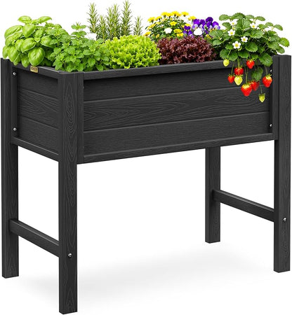 YEFU Raised Garden Bed with Legs: Compact Waterproof HDPS Outdoor Elevated Planter Box with Drainage Holes - 34x18x30 Inch for Patio/Balcony to Grow Vegetables/Herbs - 385 lbs Capacity, Black