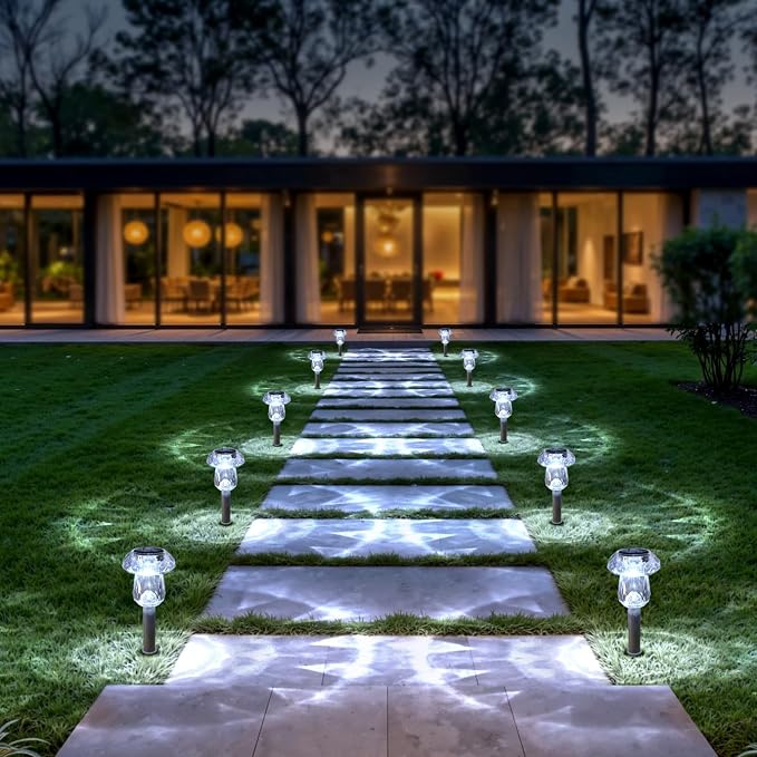 Mancra Solar Pathway Lights Outdoor, 8 Pack Mushroom Solar Lights Outdoor Waterproof Dusk to Dawn Solar Garden Lights for Yard Walkway Garden Decor, Cool White