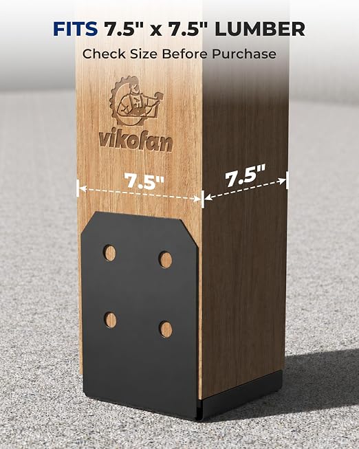 8x8 Post Base Brackets 4-Pack (7.5x7.5in Actual) - Heavy Duty Deck Post Anchor for Pergola, Gazebo, Playset - Black Powder Coated Steel with Standoff