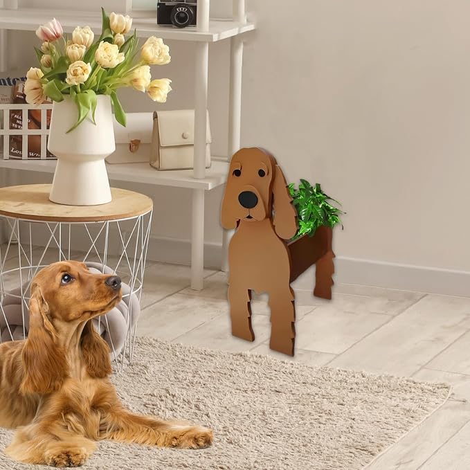 Brown Cocker Spaniel Dog Planter Pots, 9.45 x 9.17 x 13.39 Inches | Dog Flower Pot, Cute Animal Shaped Plant Pot, Gifts for Women & Pet Lovers, Indoor Outdoor Garden Home Office Decor