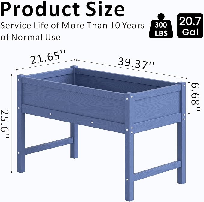 Raised Garden Bed Outdoor with Legs,HDPE Elevated Planter Box Rot-Resistant and Non-Cracking,Raised Beds for Gardening for Backyard, Patio, Balcony, 300lb Capacity Navy