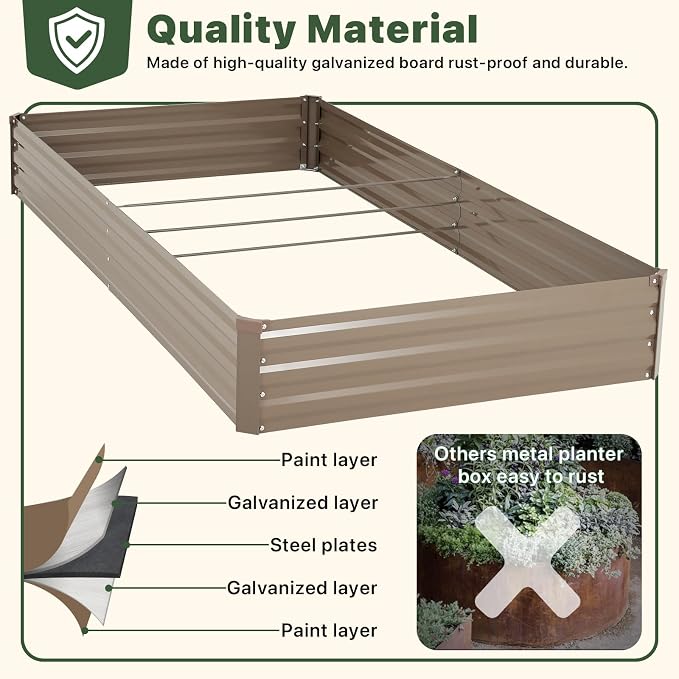 DTIG Galvanized Raised Garden Bed with Trellis, 6×3×1 FT 2 Pack Outdoor Garden Bed, Upgraded 4×3 Support, Brown
