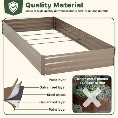 DTIG Galvanized Raised Garden Bed with Trellis, 6×3×1 FT 2 Pack Outdoor Garden Bed, Upgraded 4×3 Support, Brown