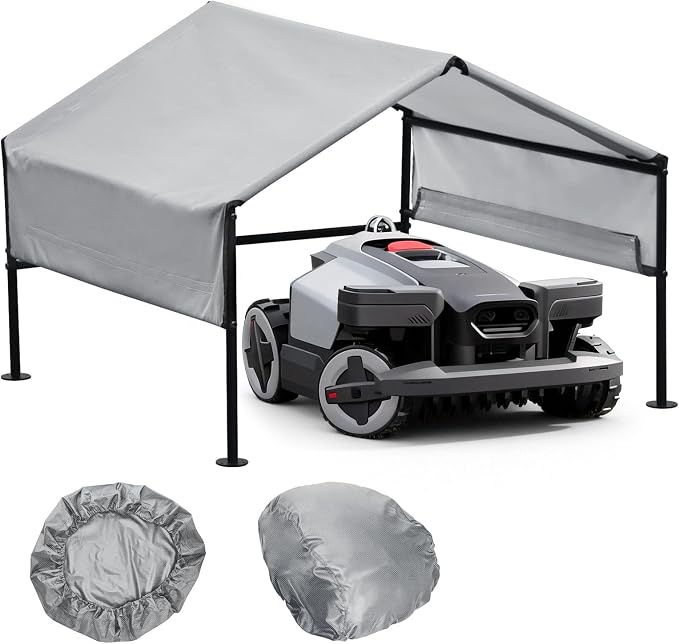 Robot Mower Garage + Waterproof Cover, 32"x30"x26" | Heavy Steel Frame | Thickened 600D Oxford Fabric Sun Resistant Dustproof Shelter, Fits Husqvarna, Mammotion, Segway, WORX, ECOVACS, MOVA & more
