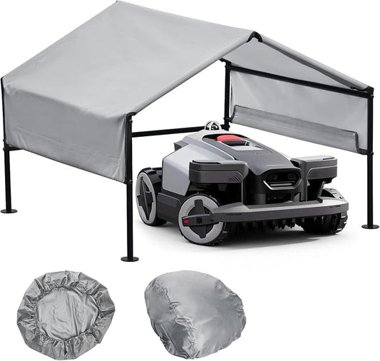 Robot Mower Garage + Waterproof Cover, 32"x30"x26" | Heavy Steel Frame | Thickened 600D Oxford Fabric Sun Resistant Dustproof Shelter, Fits Husqvarna, Mammotion, Segway, WORX, ECOVACS, MOVA & more
