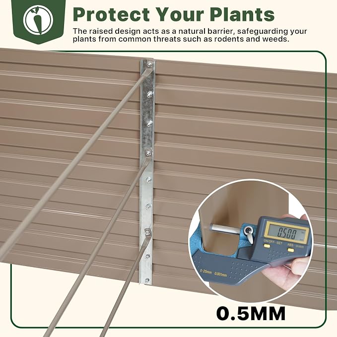 DTIG Galvanized Raised Garden Bed for Vegetables Flowers Herbs, Tall Metal Raised Garden Bed Kit with Garden Tools, Gloves, Plant Labels, Brown 6×3×2FT