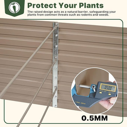 DTIG Galvanized Raised Garden Bed for Vegetables Flowers Herbs, Tall Metal Raised Garden Bed Kit with Garden Tools, Gloves, Plant Labels, Brown 6×3×2FT