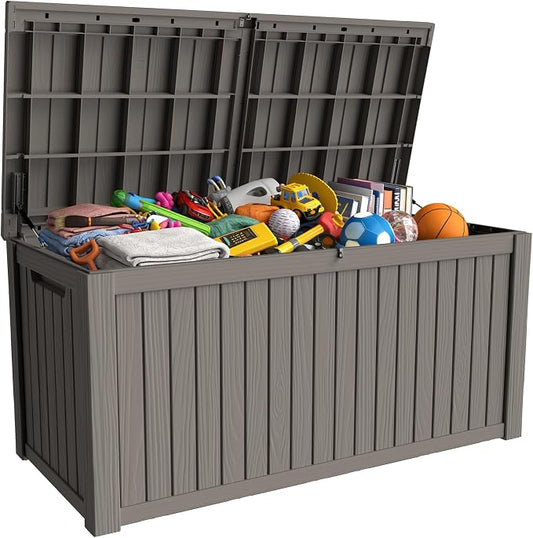 200 Gallon Outdoor Storage Box Resin Deck Box All Weather Waterproof Large Lockable Storage Container Deck Box for Patio Furniture, Garden Tools, Lockable, Gray
