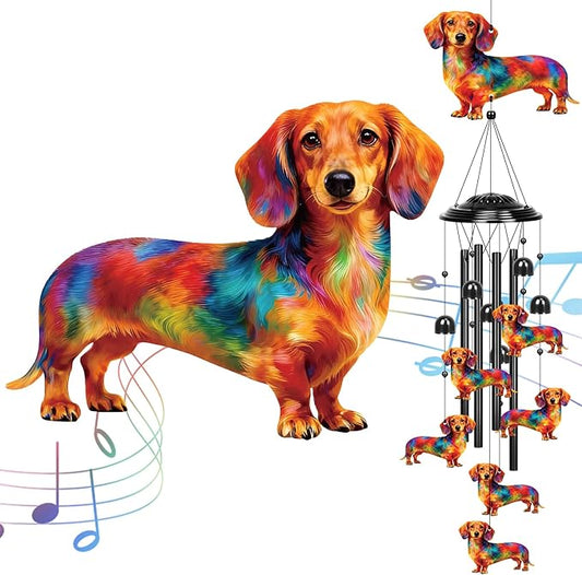 YHmall Dachshund Gifts for Women, 35 in Wind Chimes for Outside Mothers Day Gardening Gifts for Mom Colorful Metal Memorial Wind Chime Dachshund Decor for Home Yard Patio Garden Outdoor