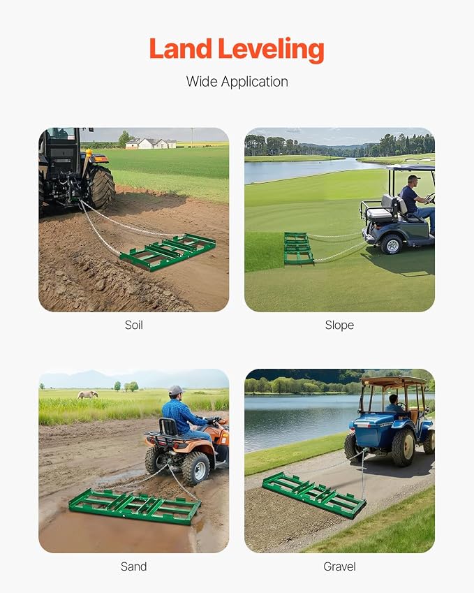 VEVOR Drag Harrow, 4 ft Heavy Duty Tow Behind Drag Harrow with Adjustable Bars & 72 in Chain, Driveway Grader Landscape Rake for ATV, UTV, Tractor, Mower Tow Behind Yard Lawn Leveling Tool
