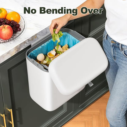 CTIME Compost Bin Kitchen 1.8 Gallon, Hanging Small Compost Bin for Countertop or Under Sink, Indoor Food Waste Bin for Kitchens Bathrooms Living Rooms RVs Bedroom