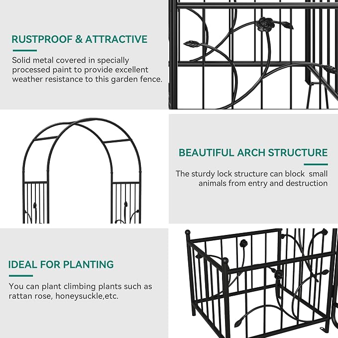 76" W x 86" H Black Metal Garden Arbor with Planter Boxes | Wedding Archway for Climbing Plants and Outdoor Ceremonies, Ideal for Lawn, Patio, Garden, or Backyard Decor